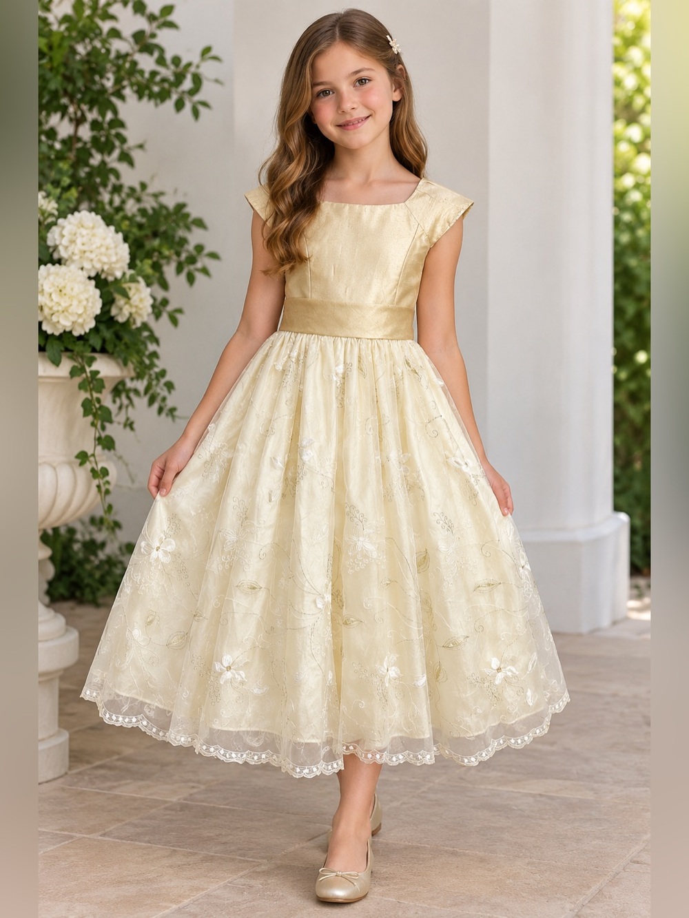 Girls' Ivory Floral Lace Party Dress